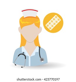 Medical care concept. Nurse icon. White background