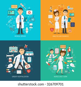 Medical Care Design Concept Set With Analysis Diagnostics And Healthcare Flat Icons Isolated Vector Illustration