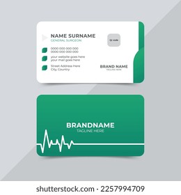 Medical care doctor business card. Modern professional double-side view clinic visiting card design template.