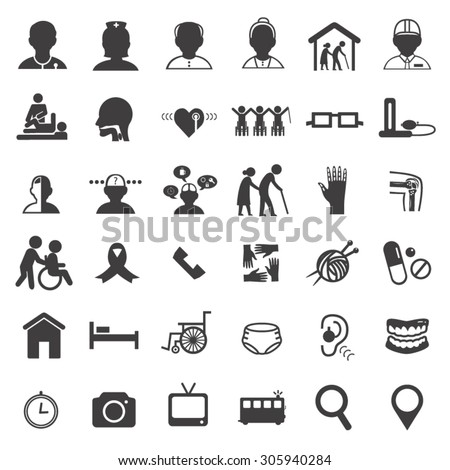 medical care in elderly icon set
