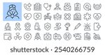 Medical care and hospital editable stroke outline icons set isolated on white background flat vector illustration. Pixel perfect. 64 x 64