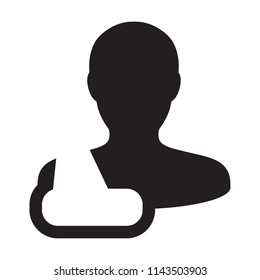 Medical care icon vector of male person profile avatar symbol for injury treatment for patient in flat color glyph pictogram illustration