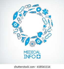 Medical care light round composition with blue paper stickers on white background vector illustration