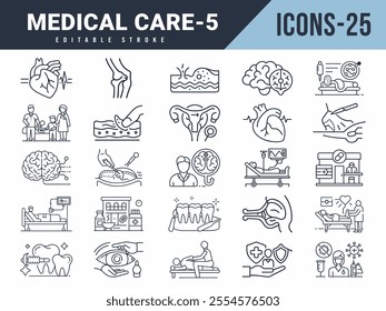 Medical care Line Editable 25 Icons set. Vector illustration in modern thin line style of medical care icons. Editable stroke.