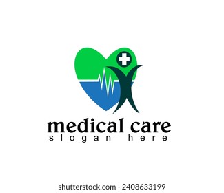 medical care logo design template people raise their hands on the background of love