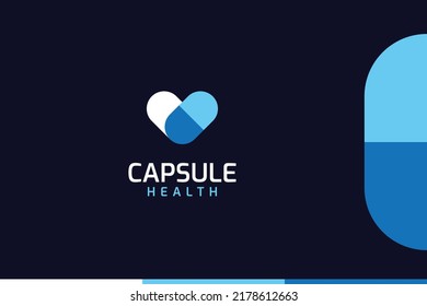 Medical care logo template, capsule and heart concept