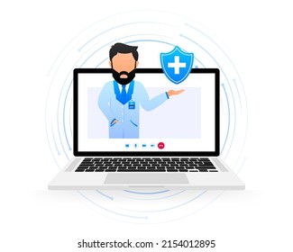 Medical care online doctor. Vector isometric illustration. Healthcare illustration.