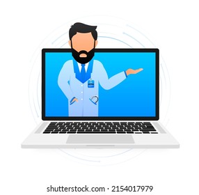 Medical care online doctor. Vector isometric illustration. Healthcare illustration.