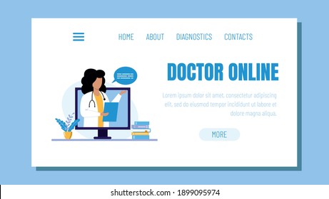 Medical care online. Doctor's consultation at home. Template for a website, landing page, or smartphone app.