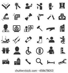 medical care in patient with bone problem icon set 