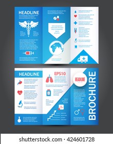 Medical Care Template. Brochure, Flyer & Cover Design With Medicine Elements. Vector Illustration