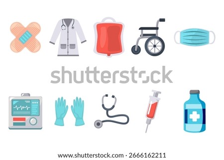 Medical Care Theme Icon, Flat Design Vector Illustration on White Background. Vector illustration symbolizing healthcare services, patient treatment, and hospital assistance. vector illustration.