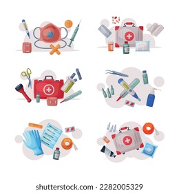 Medical Care and Treatment Objects Composition Vector Set