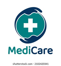 Plantilla de logotipo vectorial de atención médica. Este diseño utiliza el símbolo de la mano y la cruz. Adecuado para ayudar a la gente