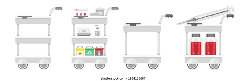 Medical cart. Illustration vector flat clipart isolated on white background for dortor or nursing furnitur in consulting room, clinic or hospital content. Time to  vaccine concept