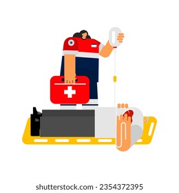 Medical cartoon character for intravenous drip in a traumatic victim.
