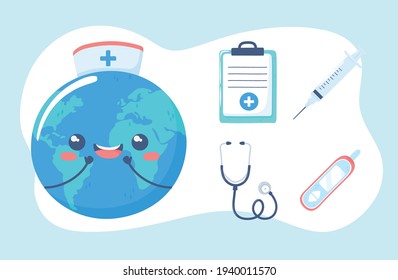 medical cartoon world stethoscope syringe