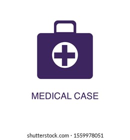 Medical case element in flat simple style on white background. Medical case icon, with text name concept template