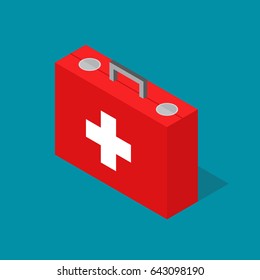 Medical Case First Aid Kit Isometric View Style Design Emergency Help Health. Vector Illustration