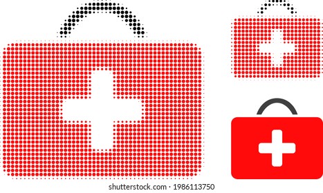 Medical case halftone dotted icon. Halftone array contains round dots. Vector illustration of medical case icon on a white background.