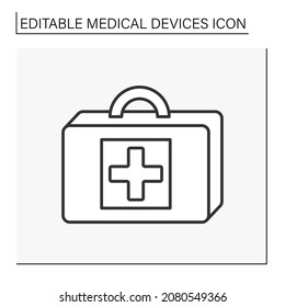  Medical case line icon.First aid kit. Important medical instruments and drugs. Emergency suitcase. Medical devices concept. Isolated vector illustration. Editable stroke