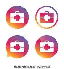 Medical case sign icon. Doctor symbol. Gradient buttons with flat icon. Speech bubble sign. Vector