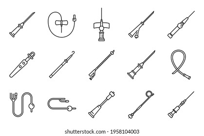 Medical catheter icons set. Outline set of medical catheter vector icons for web design isolated on white background