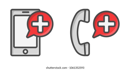 Medical cell phone icons. Call button for emergency site.