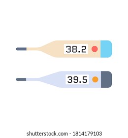 Medical celsius thermometer flat icon isolated on white background. Temperature measurement home hospital equipment. Flu virus fever digital check. Health care medicine instrument vector illustration.