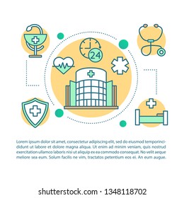 Medical center article page vector template. Ambulance station. Brochure, magazine, booklet design element with linear icons and text boxes. Print design. Concept illustrations with text space