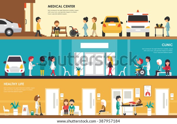 Medical Center, Clinic and Healthy Life flat\
hospital interior concept . Ambulance, Emergency, Laboratory. Web\
Vector Presentation\
Illustration