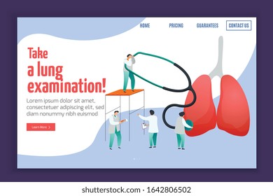 Fondo plano del centro médico con texto editable pulsando botones enlaces y caracteres de doctores con la ilustración vectorial del estetoscopio