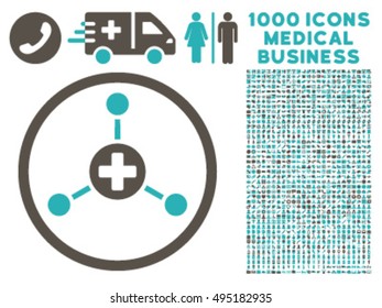 Medical Center icon with 1000 medical business grey and cyan vector pictograms. Clipart style is flat bicolor symbols, white background.