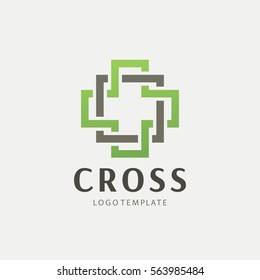 Medical center logo with a cross. Abstract geometric cross symbol. Christian cross icon. Doctor logo help icons business logo