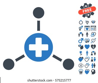 Medical Center pictograph with bonus marriage icon set. Vector illustration style is flat rounded iconic smooth blue symbols on white background.