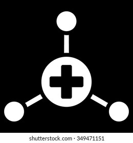 Medical Center vector icon. Style is flat symbol, white color, rounded angles, black background.