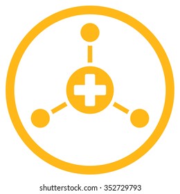 Medical Center vector icon. Style is flat circled symbol, yellow color, rounded angles, white background.