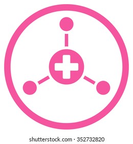 Medical Center vector icon. Style is flat circled symbol, pink color, rounded angles, white background.