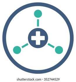 Medical Center vector icon. Style is bicolor flat circled symbol, cobalt and cyan colors, rounded angles, white background.