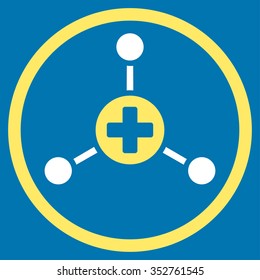 Medical Center vector icon. Style is bicolor flat circled symbol, yellow and white colors, rounded angles, blue background.