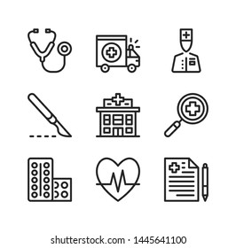 Medical center vector line icons. Hospital, medical clinic concepts. Simple outline symbols, modern linear graphic elements collection. Line icons set