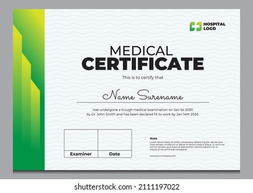 Medical certificate design template. Vaccine certificate and free covid template design.