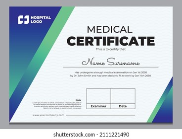 Medical certificate design template. Vaccine certificate and free covid template design.