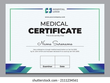 Medical certificate design template. Vaccine certificate and free covid template design.