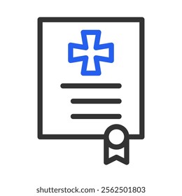 Medical certificate icon with cross. Concept of healthcare, insurance, and document.