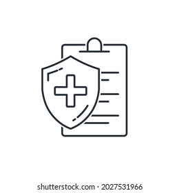Medical certificate, insurance. Vector linear icon isolated on white background.