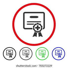 Medical Certificate rounded icon. Vector illustration style is a flat iconic symbol inside a red circle, with black, grey, blue, green versions. Designed for web and software interfaces.