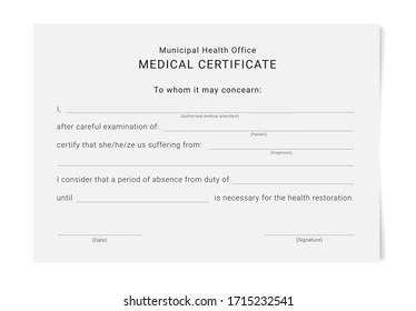 Medical certificate template. Blank form of a health examination results