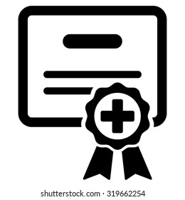 Medical Certificate Vector Icon. Style Is Flat Symbol, Black Color, Rounded Angles, White Background.