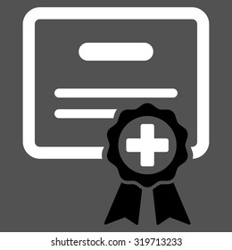 Medical Certificate vector icon. Style is bicolor flat symbol, black and white colors, rounded angles, gray background.